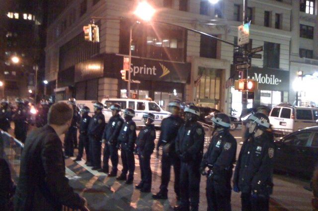 Officers at Cortlandt at Broadway at 3:30 a.m. on November 15